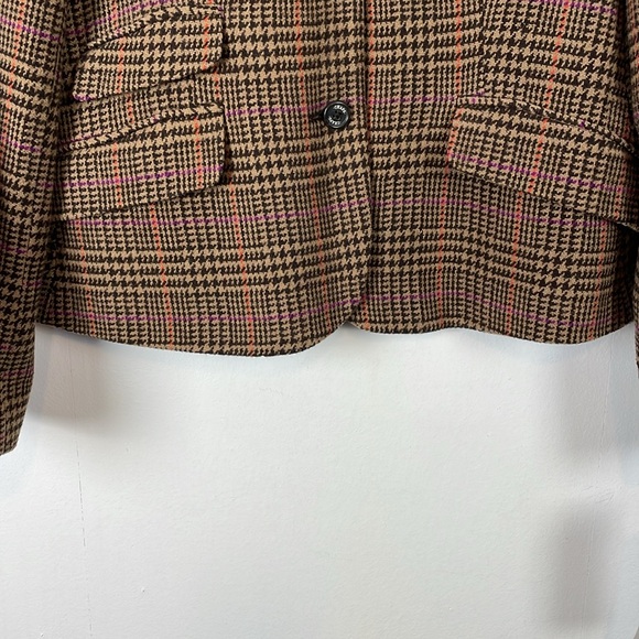 Chaps Wool Blend Womens 16 Riding Houndstooth Tweed 3 Pocket Button Down Blazer - Picture 2 of 9